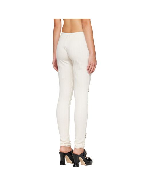 Simone Rocha Natural Off- Embellished Pointelle Ruffle Frill Leggings