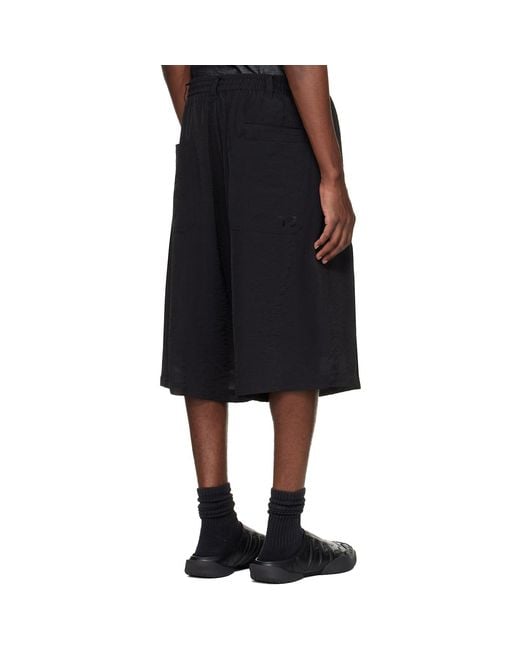 Y-3 Black Crinkle Pleated Shorts for men