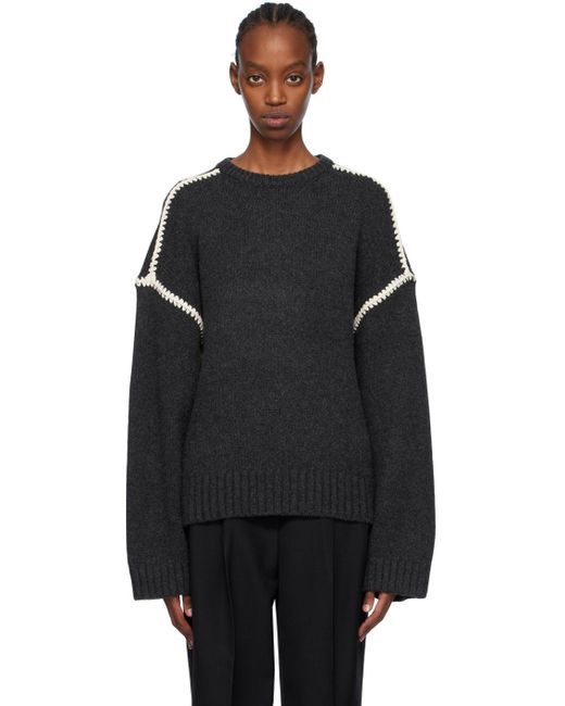 Totême  Black Toteme Gray Embroidered Sweater