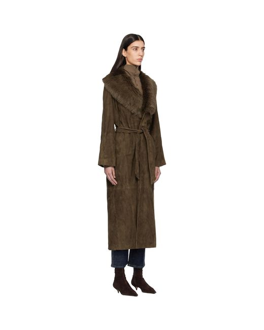 Nour Hammour Black Khaki Briona Luxurious Suede Coat