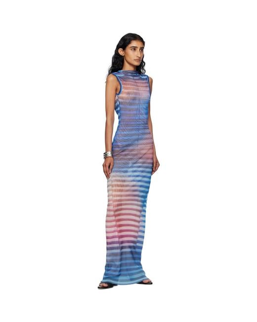Jean Paul Gaultier Black High Neck Open Back Printed Air Maxi Dress
