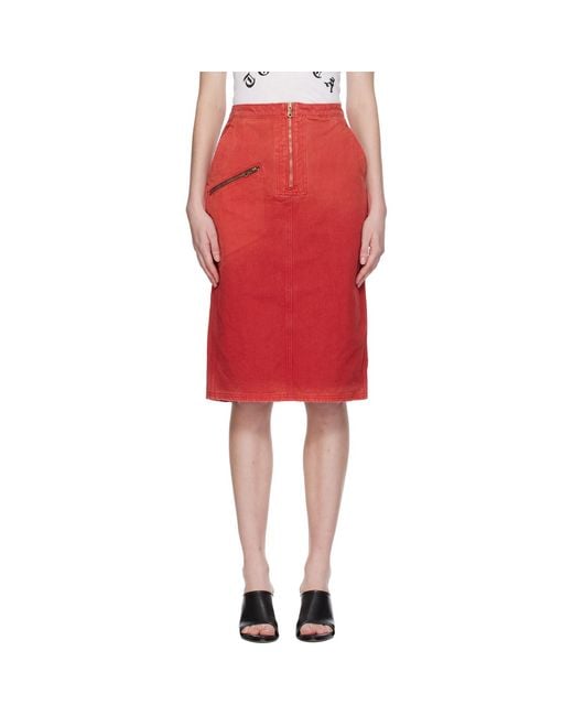 Willy Chavarria Red Workwear Zipped Denim Midi Skirt