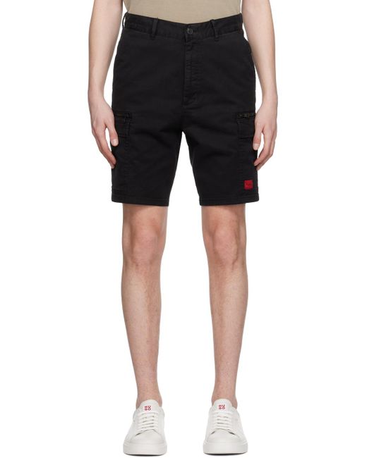 HUGO Black Patch Cargo Shorts for men