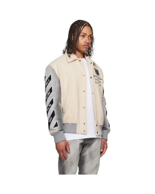 Off-White c/o Virgil Abloh Natural Wool Denim Relaxed Varsity Jacket for men