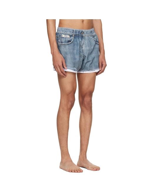 Moschino Blue Printed Nylon Swim Shorts for men