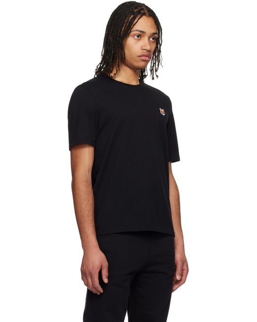 メンズ Maison Kitsuné ブラック フォックスヘッド パッチ レギュラー Tシャツ Black