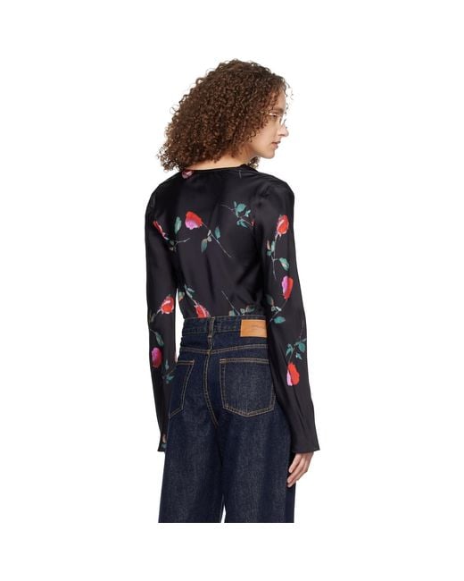 Ganni Black Printed Satin Blouse