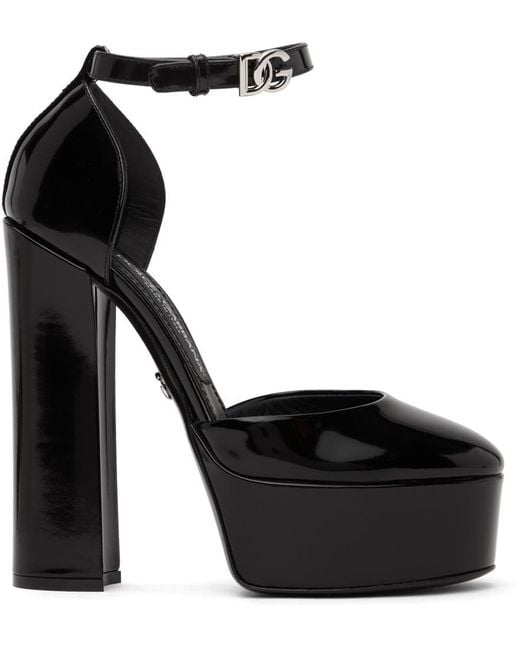 Dolce & Gabbana Black Polished Leather Platform Pumps