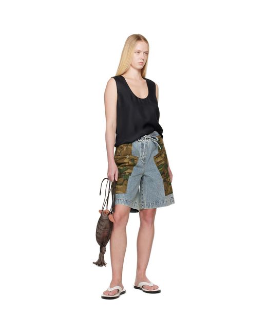 3.1 Phillip Lim Blue Patchwork Camo Basketball Denim Cargo Shorts