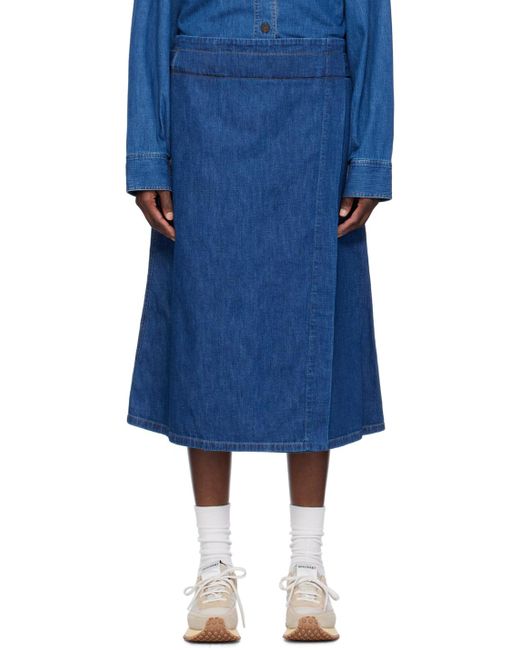 Studio Nicholson Blue Wrap Denim Midi Skirt