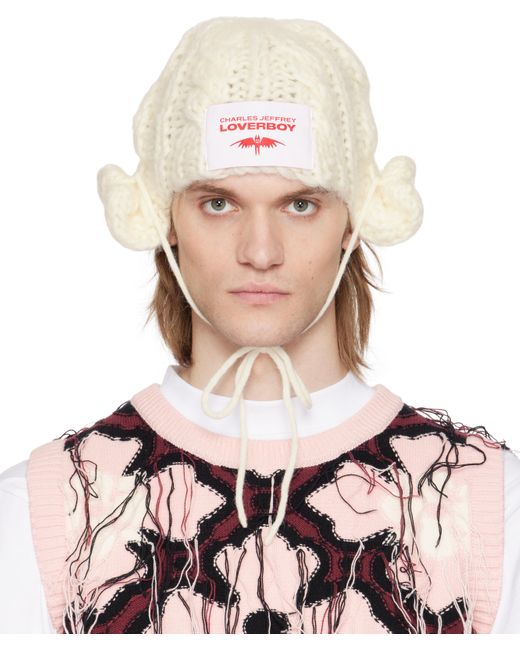 Charles Jeffrey Pink Chunky Aviator Beanie for men