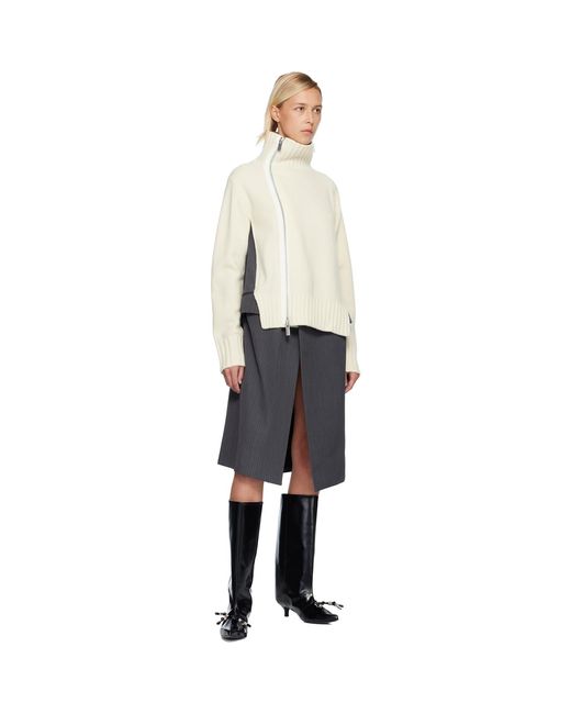 Sacai Black Off- Stripe Doeskinwool Knit Midi Dress