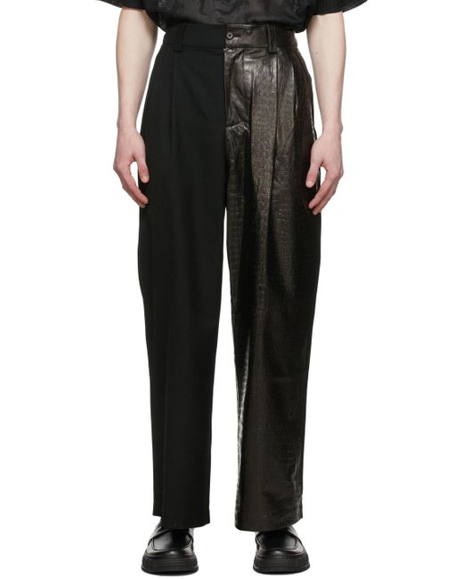 Feng Chen Wang Half Leather Trousers in Black for Men | Lyst