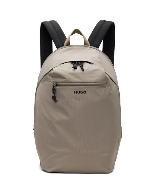HUGO Gray Taupe Contrast Logo Backpack for men