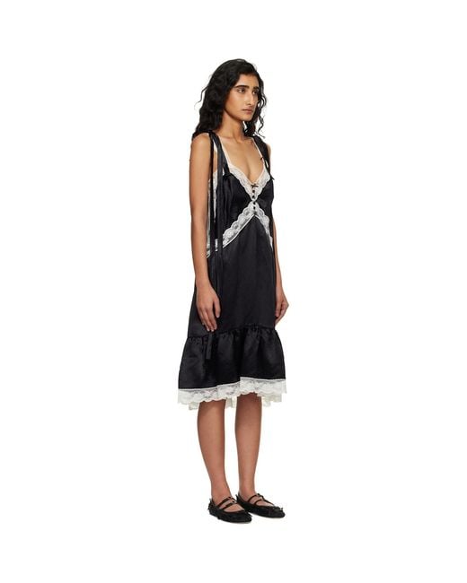 Marc Jacobs Black Satin Lace Slip Midi Dress