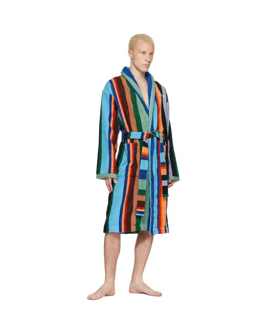 Versace Red Striped Cotton-terry Jacquard Bathrobe for men