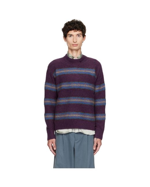 Dries Van Noten Blue Jacquard Wool Sweater for men