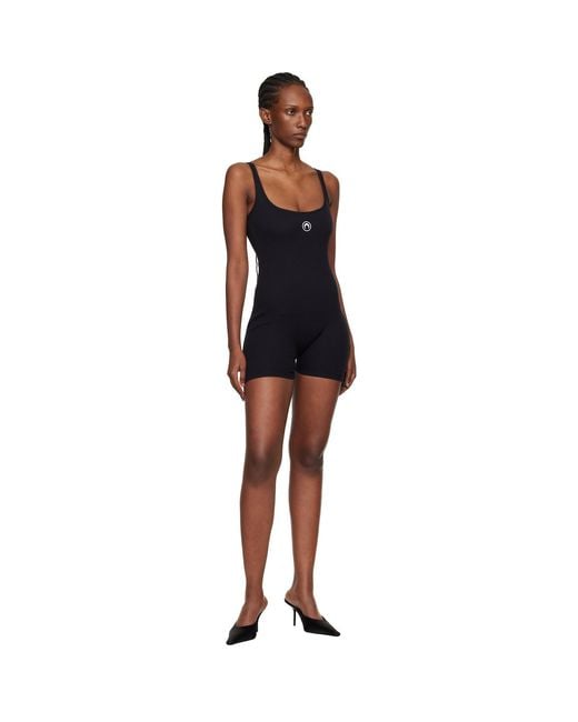 MARINE SERRE Black Moon Logo Ribbed Jersey Short Jumpsuit