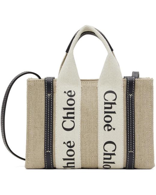 Chloé White Beige & Navy Mini Woody Bag