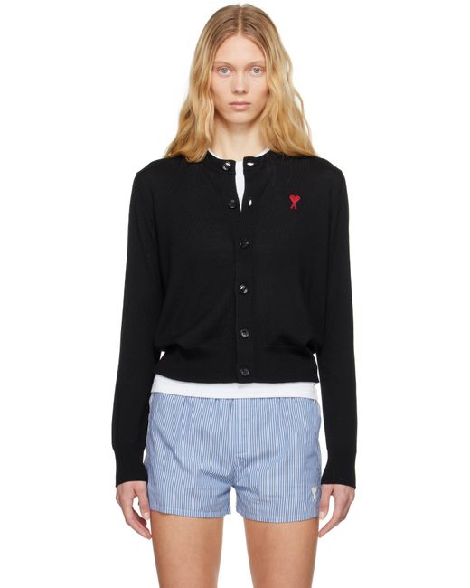 Cardigan Noir En Laine À Logo Ami De Cœur AMI en coloris Black
