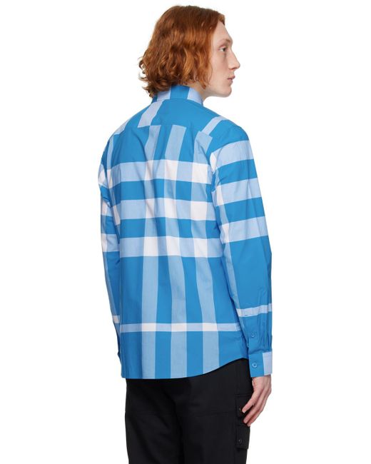 Burberry Blue Check Stretch Cotton Poplin Shirt for men