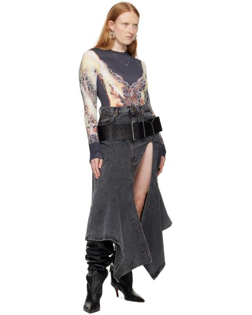 Y. Project Black Cut Out Denim Midi Skirt