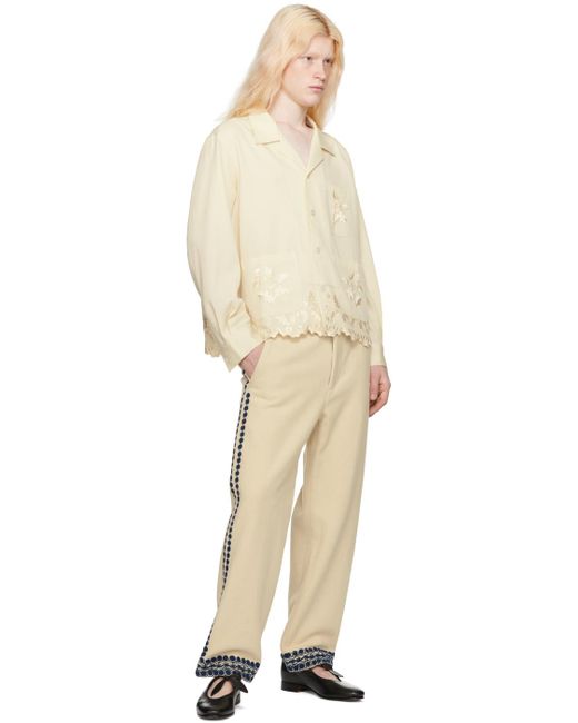 Bode Natural Off- Caracalla Vine Trousers for men