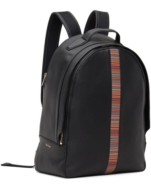Paul Smith Black Leather Signature Stripe Backpack for men