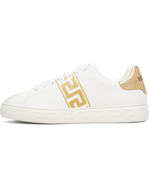 Versace Black Greca Embroidered Nylon Faux-Leather Sneakers for men