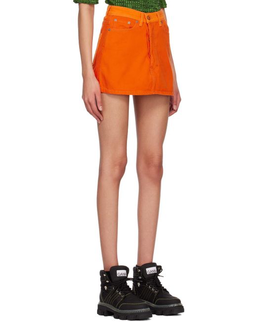 Ganni Orange Cutline Denim Miniskirt