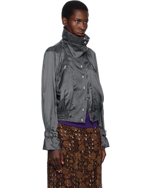 Dries Van Noten Black Satin Bomber Jacket