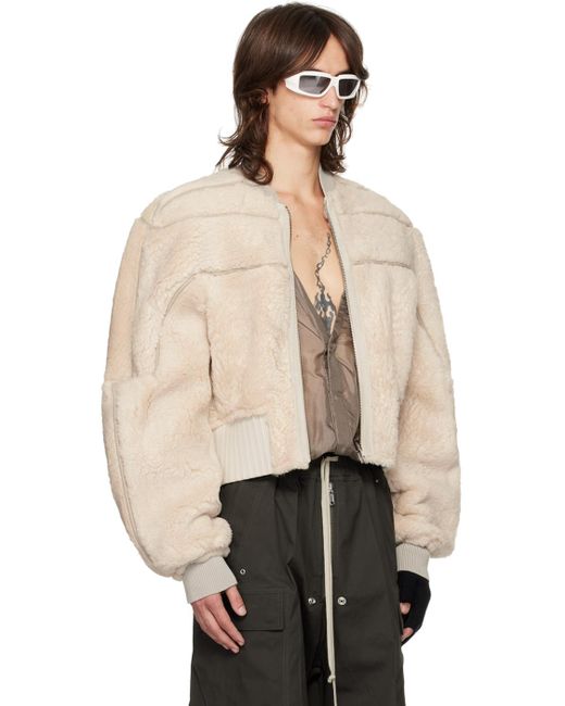 Rick Owens Natural Off- Porterville Girdered Reversible Shearling Bomber Jacket for men