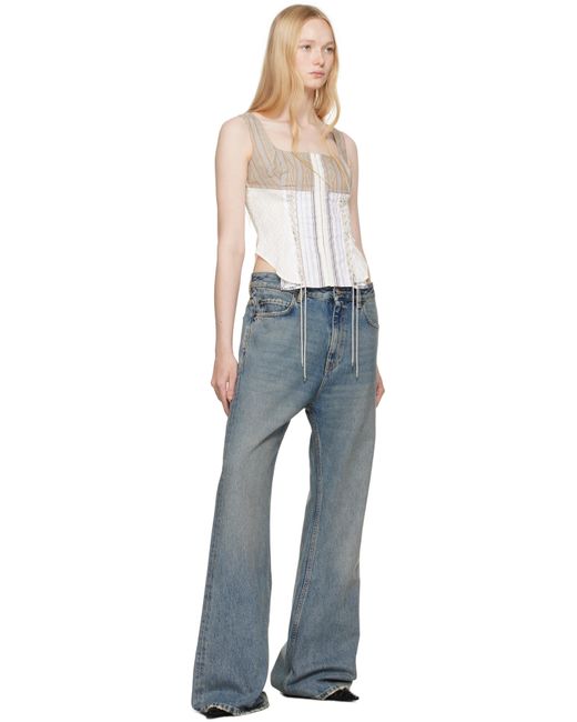 MARINE SERRE Blue Regenerated Striped Poplin Bustier Top