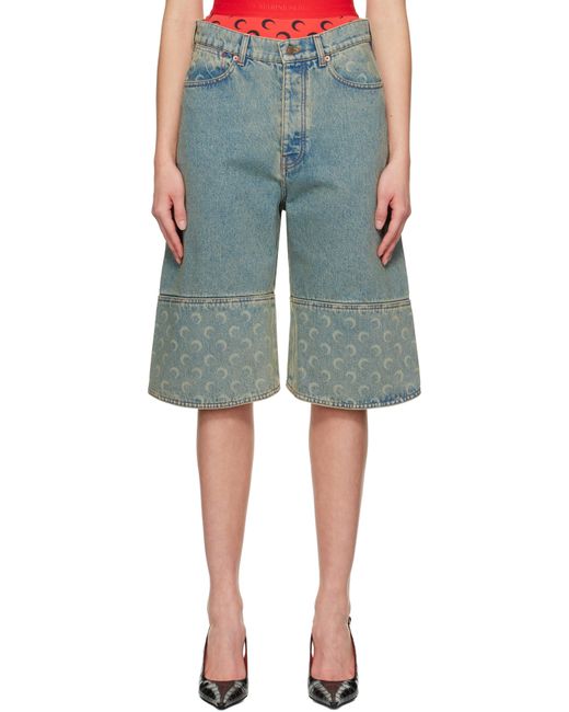 MARINE SERRE Blue Moon Laser Denim Shorts