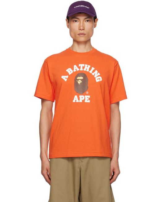 A Bathing Ape Men College Tee orange