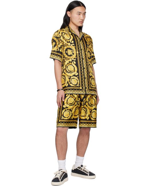 メンズ Versace ブラック メドゥーサ レザーブレスレット Black