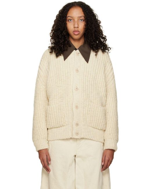 Lemaire Wool Off-white Chunky Cardigan in Natural | Lyst