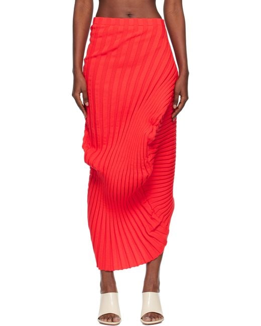 Issey Miyake Red Knit 'As It Is' Midi Skirt