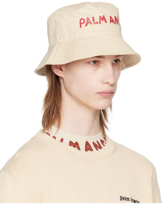 Palm Angels Natural Off-white Logo Bucket Hat for men