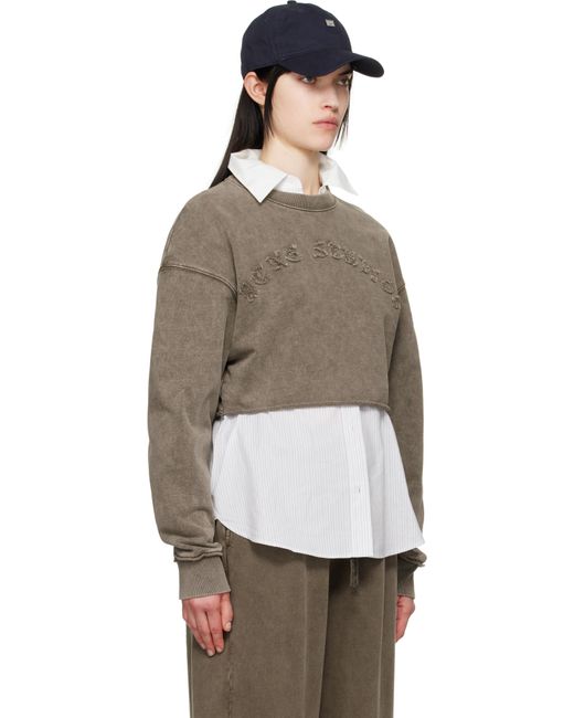 Acne ブラウン クロップド ロゴ スウェットシャツ Brown