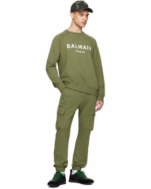 Balmain Green Paris Print Sweatshirt for men
