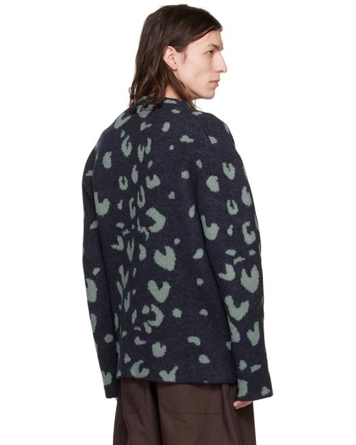メンズ Jil Sander ブルー レオパード 長袖クルーネック Black