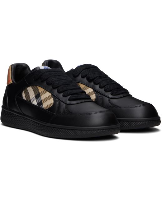 メンズ Burberry ブラック Leather & Check Terrace スニーカー Black