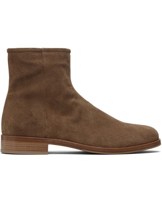 Common Projects Brown Tan Suede Zipper Boots for men