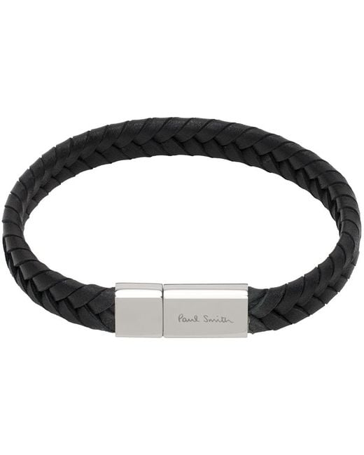 Paul Smith Black Braided Leather Bracelet for men