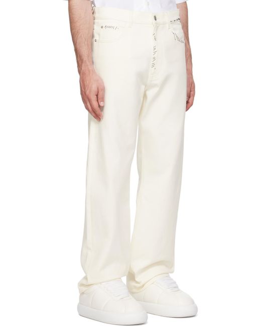 Marni White Embroidered Jeans for men