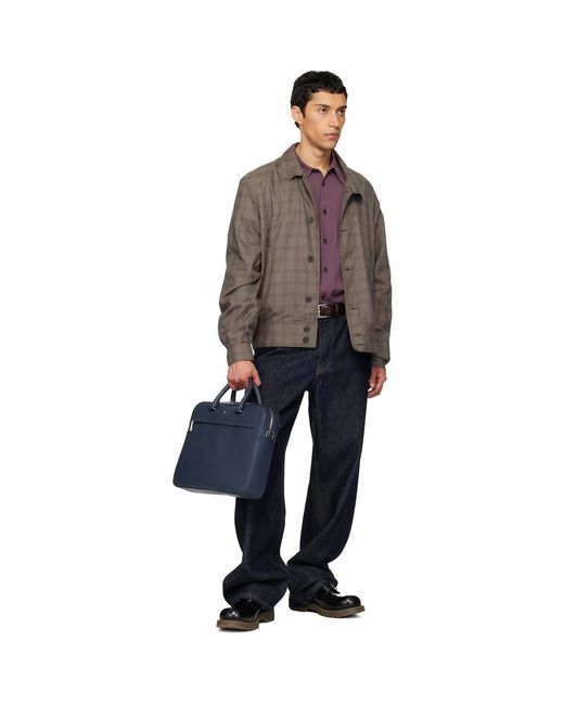 Boss Blue Logo-Emed Faux-Leather Briefcase for men