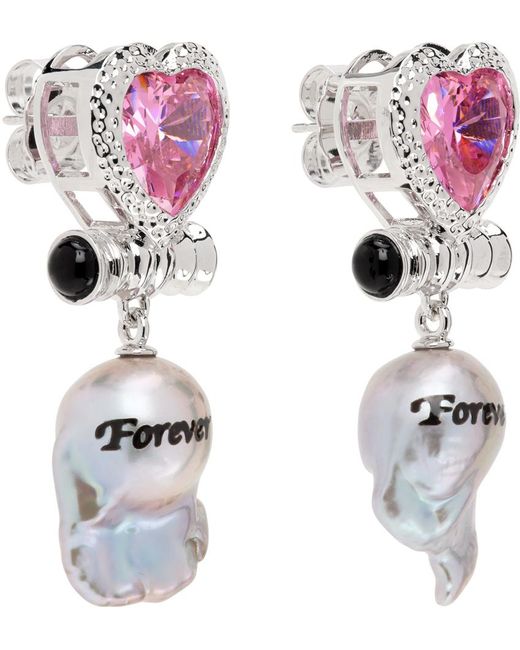Boucles d'oreilles pendantes 'forever' argenté et blanc à perle Jiwinaia en coloris Pink