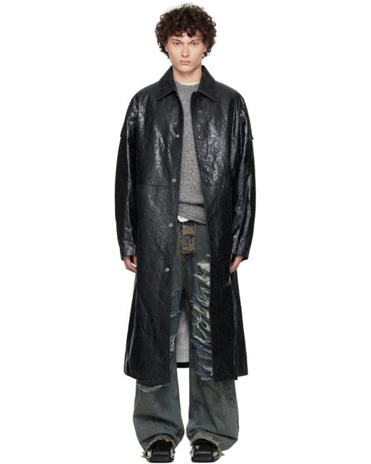 424 Black Light Trench Leather Coat for men