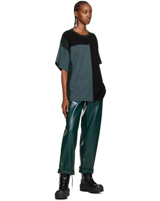MM6 by Maison Martin Margiela Green Cuffed Faux-leather Trousers